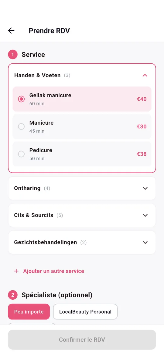 LocalBeautys app — Choisissez jour et heure